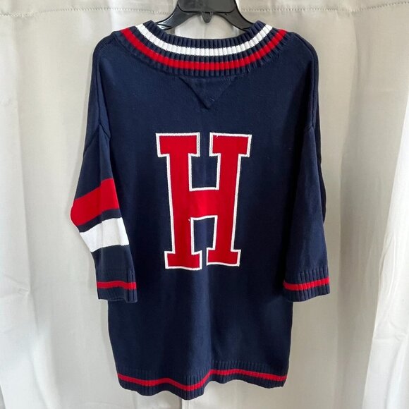 Mens Sweater Small Blue Red V Neck Big H Letterman Y2K Logo...